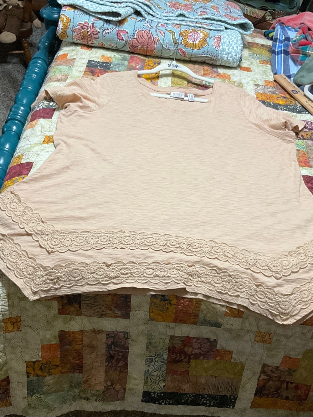 LOGO by Lori Goldstein  V-Neck Lace-Hem Tunic - Picture 6 of 8